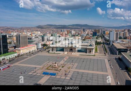 Luftaufnahme des Sukhbaatar Platzes in Ulaanbaatar Stockfoto
