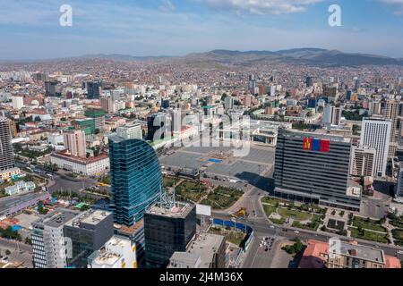 Luftaufnahme des Zentrums von Ulaanbaatar, Mongolei Stockfoto