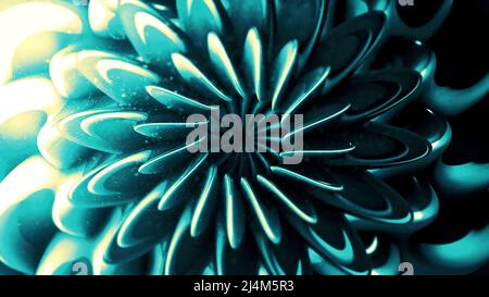 3D Muster bewegter Blumen mit hypnotischer Wirkung. Bewegung. Hypnotisches 3D Blütenmuster mit wechselnden Blütenblättern. Schöne 3D Blume bewegt und schwimmt Stockfoto