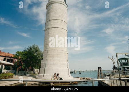 Leuchtturm Murano Faro dell'Isola di Murano in der Lagune von Venedig, Italien - sep, 2021. Hochwertige Fotos Stockfoto