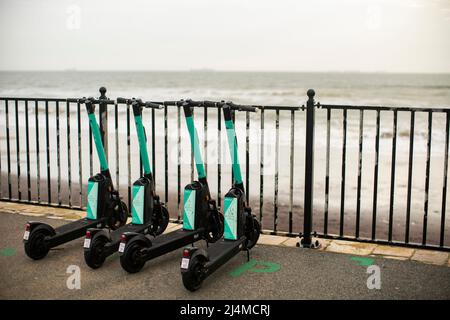 Beryl-Elektro-Verleih-Scooter in Sandown, Isle of Wight. Stockfoto