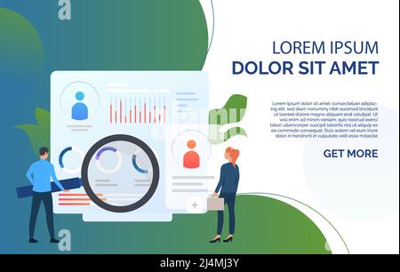 Geschäftsleute, die sich mit der Vektordarstellung der Dokumentation auseinandergesetzt haben. Analyse, Handel, Finanzen. Marketingkonzept. Kreatives Design für Layouts, Webseiten, b Stock Vektor