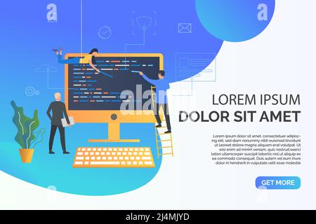 Schieben Sie die Seite mit Personen, die eine Vektordarstellung für Webcodes schreiben. Codierung, Kommunikation, IT-Entwicklung. Computerkonzept. Design für Website-Vorlagen, po Stock Vektor