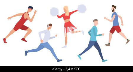 Set von Läufern, die im Freien trainieren. Menge junger Menschen, die sich auf den Marathon vorbereiten. Vektorgrafik kann für Präsentation, Broschüre, Sport verwendet werden Stock Vektor