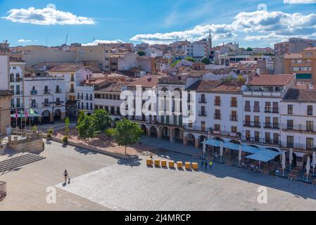 Caceres, Spanien, 18. Mai 2021: Plaza Mayor in der spanischen Stadt Caceres Stockfoto