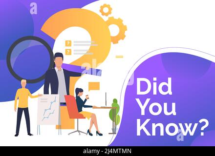 Mann, der Geschäftsfrau auf der Suche nach einer Illustration für Informationsvektoren eine Grafik zeigt. Häufig gestellte Fragen, Problemlösung, Hilfeinformationen. Suchmaschinenkonzept. Crea Stock Vektor
