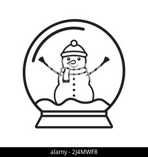 Vektor flache Kontur Schneeball mit Schneemann isoliert auf weißem Hintergrund Stock Vektor