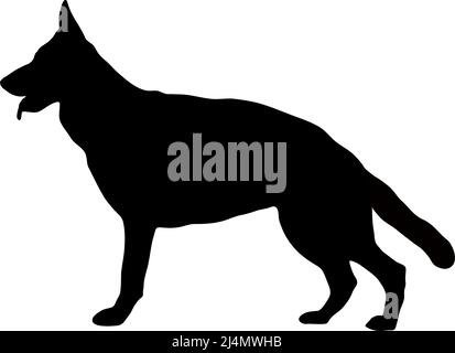 Schwarze Silhouette eines Hundes auf weißem Hintergrund. Vektorbild. Stock Vektor