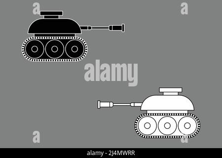 Tank Seitenansicht flaches Design Symbol schwarz weiß Umriss Vektor-Illustration Stock Vektor