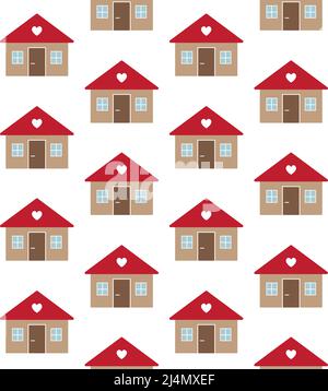 Vektor nahtlose Muster der flachen Cartoon Landhaus isoliert auf weißem Hintergrund Stock Vektor