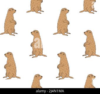 Vektor nahtlose Muster von braunen Hand gezeichneten Doodle Skizze Murmeltier Murmeltier isoliert auf weißem Hintergrund Stock Vektor