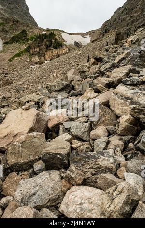 Boulder Field Trail auf dem Weg zum Andrews Glacier im Rocky Mountain National Park Stockfoto