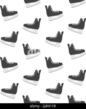 Vektor nahtlose Muster von schwarzen flachen Cartoon Eishockey Schlittschuhe auf weißem Hintergrund isoliert Stock Vektor