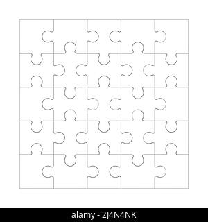 Quadratisches Labyrinth Gitter Vorlage Puzzle 25 Stück Denken Spiel und 5x5 Stichsägen Detail Frame Design Schwarz-Weiß Stock Vektor-Illustration Stock Vektor