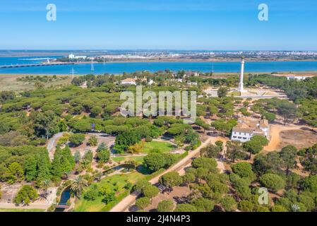 Luftaufnahme des Monumento a los Descubridores in La Rabida bei Huelva, Spanien Stockfoto