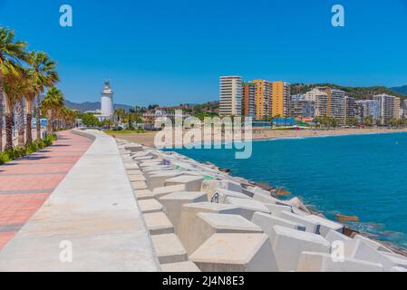 Panorama des Strandes von Malagueta in Malaga, Spanien Stockfoto