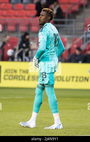 Toronto, Ontario, Kanada. 16. April 2022. Andre Blake (18) in Aktion während des MLS-Spiels zwischen dem FC Toronto und der Philadelphia Union. Das Spiel endete 2-1 für den FC Toronto. (Bild: © Angel Marchini/ZUMA Press Wire) Bild: ZUMA Press, Inc./Alamy Live News Stockfoto