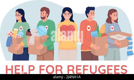 Hilfe für Flüchtlinge 2D Vektor isolierte Illustration Stock Vektor