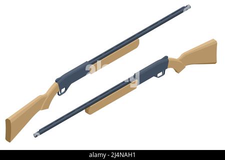 Isometrisches Jagdgewehr. Waffen für Jagd und Sport isolieren auf weißem Hintergrund Stock Vektor