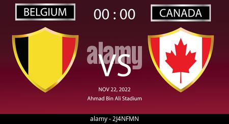 FIFA Fußball-Weltmeisterschaft Katar 2022. Gruppenphase-Matches. Belgien vs. Kanada. Spiel 09. Vektorgrafik EPS 10 Stock Vektor