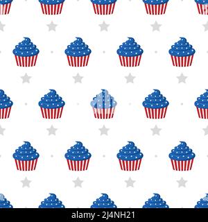 Unabhängigkeitstag der USA. Nahtloses Muster mit Cupcakes. Hintergrund für den 4.. Juli. Nationaler Tag Der Freiheit. Vektordarstellung in Stock Vektor