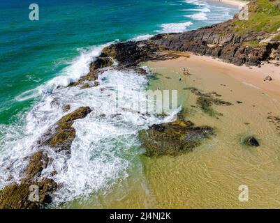 Luftaufnahme der Champagne Pools an der Ostküste von Fraser Island. Queensland, Australien Stockfoto