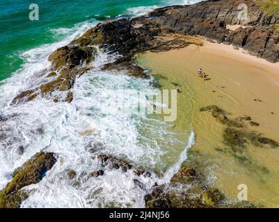 Luftaufnahme der Champagne Pools an der Ostküste von Fraser Island. Queensland, Australien Stockfoto