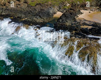 Luftaufnahme der Champagne Pools an der Ostküste von Fraser Island. Queensland, Australien Stockfoto