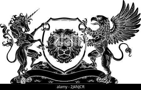 Wappen Crest Griffin Unicorn Lion Shield Stock Vektor