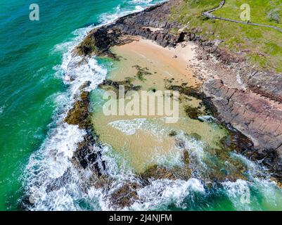 Luftaufnahme der Champagne Pools an der Ostküste von Fraser Island. Queensland, Australien Stockfoto