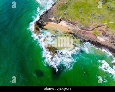 Luftaufnahme der Champagne Pools an der Ostküste von Fraser Island. Queensland, Australien Stockfoto