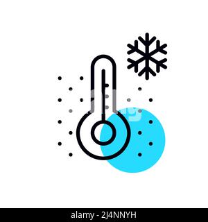 Thermometer mit Schneeflocke. Winter kaltes Wetter. Pixel-perfektes, bearbeitbares geometrisches Kontursymbol Stock Vektor
