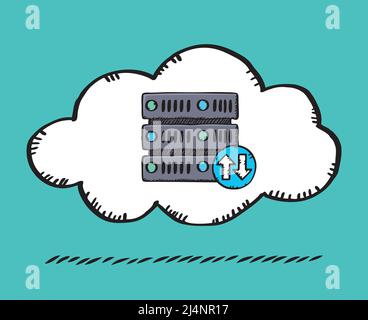 Vektordarstellung eines Cloud-Servers. Skizzendarstellung. Stock Vektor