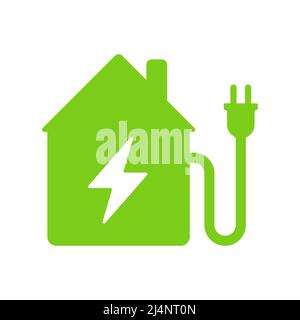House with an electric charger green vector icon Stock Vektor