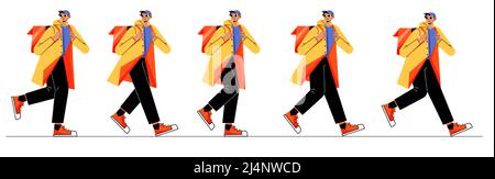 Kurier-Zeichen-Laufzyklus-Sequenz. Vektor flache Illustration von Delivery Service Worker mit Rucksack. Animation Sprite Blatt von Walking Deliverman Stock Vektor