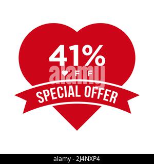 Werbebanner mit 41 % RABATT auf Sale Discount. Sonderangebot, Veranstaltung, Valentinstag-Verkauf, Feiertag-Rabatt-Tag-Vektor-Vorlage Stock Vektor