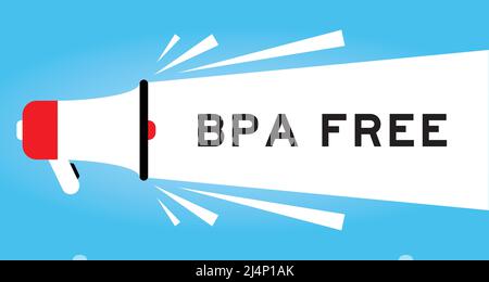 Farb-Megphone-Symbol mit Wort BPA (Bisphenol A) frei in weißem Banner auf blauem Hintergrund Stock Vektor