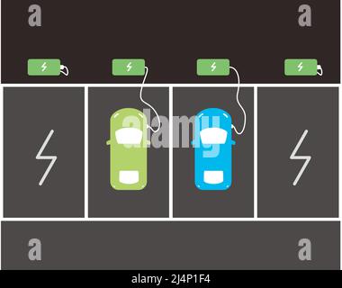 Ladestation mit Elektroauto, Draufsicht, Vektorsymbol Stock Vektor