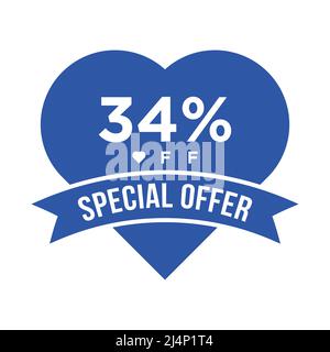 Werbebanner mit 34 % RABATT auf Sale Discount. Sonderangebot, Veranstaltung, Valentinstag-Verkauf, Feiertag-Rabatt-Tag-Vektor-Vorlage Stock Vektor