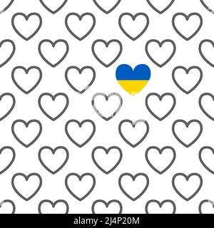 Ukraine Herz Flagge Textur Vektor Illustration nahtlose Muster Hintergrund. Stand mit Ukraine Banner. Ukrainische Flagge blau und gelb Farben Textur. Stock Vektor