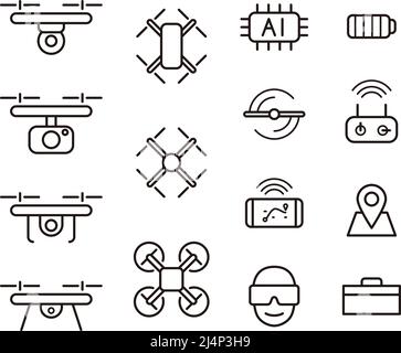 Quadcopter- und Drohnensymbole, Vektordarstellung Stock Vektor