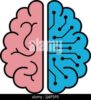 Konzept des menschlichen Gehirns und der künstlichen Intelligenz, Draufsicht Stock Vektor
