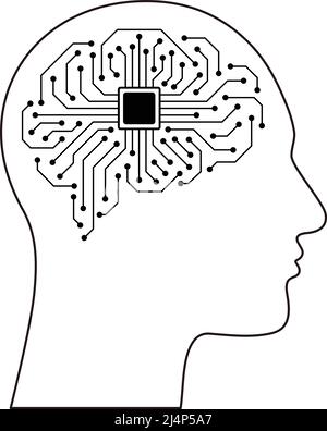 Microchip im Cyborg-Kopf, Konzept der Künstlichen Intelligenz. vektordarstellung Stock Vektor