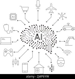 Leiterplatte im Cyborg Kopf, Künstliche Intelligenz des digitalen Menschen. vektor-Illustration Stock Vektor
