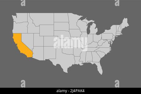 Karte der Vereinigten Staaten mit kalifornischem Highlight Stock Vektor