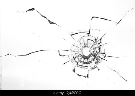 Risse von Kugeln im Glas isoliert auf weißem Hintergrund Stockfoto