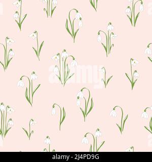 Schneeglöckchen Blume auf neutralem Hintergrund Hand gezeichnet Vektor nahtlose Muster. Vintage romantische Frühling Garten Blüte Hintergrund. Blumendruck im Retro-Stil für den Osterfrühling. Stock Vektor