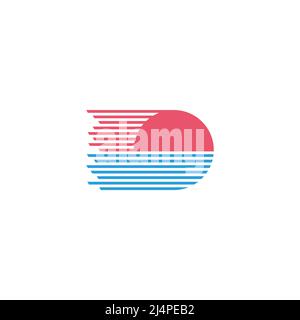 Sonnenuntergang Strand Streifen Silhouette lineare geometrische Logo Vektor Stock Vektor