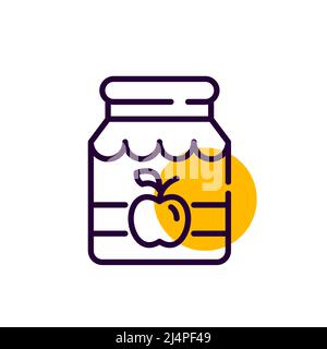 Glas mit Marmelade. Hausgemachte Ernte Erhaltung Kochen. Pixel-perfektes, bearbeitbares Strichsymbol Stock Vektor
