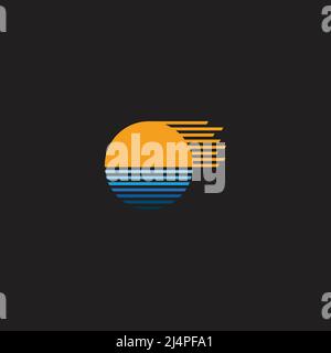 Nachtmond Strand Gradienten Streifen geometrische Logo Vektor Stock Vektor
